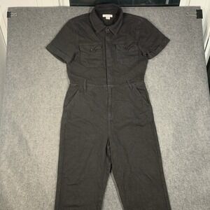 Good American Jumpsuit Womens 0 Black Twill Relaxed Fit Adjustable Wide Leg